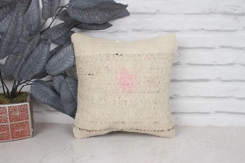 Pillow Case, Pet Pillow, Oriental Pillow, Vintage Pillow, Vintage Kilim Throw Pillow, Turkish Pillow, 12x12 Beige Cushion Cover, Bench Cushion Cover - 1