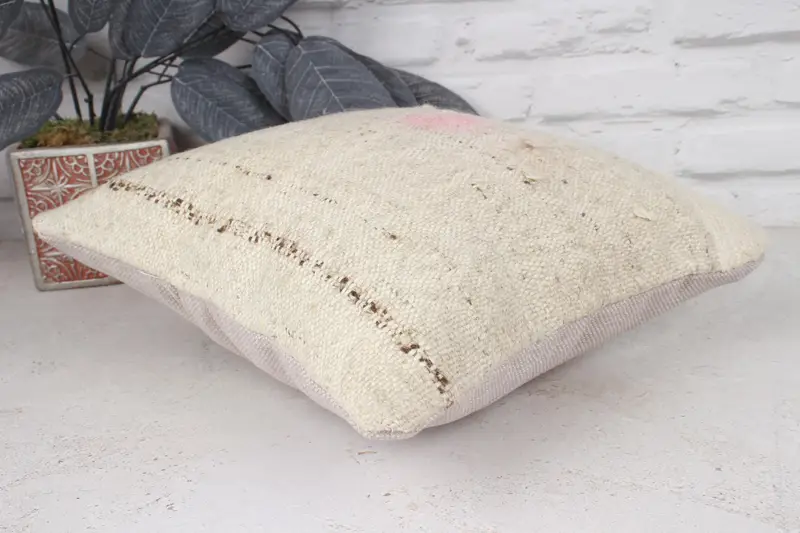 Pillow Case, Pet Pillow, Oriental Pillow, Vintage Pillow, Vintage Kilim Throw Pillow, Turkish Pillow, 12x12 Beige Cushion Cover, Bench Cushion Cover - 6