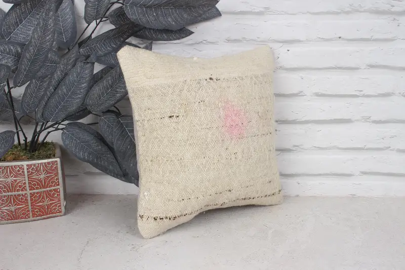 Pillow Case, Pet Pillow, Oriental Pillow, Vintage Pillow, Vintage Kilim Throw Pillow, Turkish Pillow, 12x12 Beige Cushion Cover, Bench Cushion Cover - 3