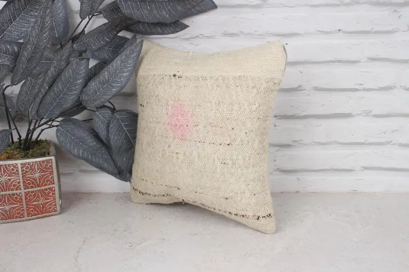 Pillow Case, Pet Pillow, Oriental Pillow, Vintage Pillow, Vintage Kilim Throw Pillow, Turkish Pillow, 12x12 Beige Cushion Cover, Bench Cushion Cover - 4