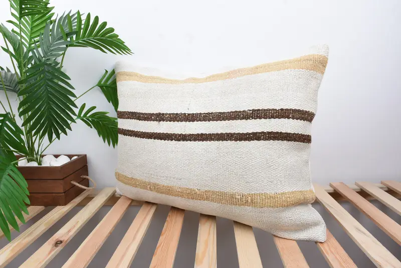 Meditation Pillow, Ethnical Kilim Rug Pillow, Turkish Kilim Pillow, 20x28 White Cushion Case, Tapestry Cushion Cover, Turkish Pillow, Cushion - 5