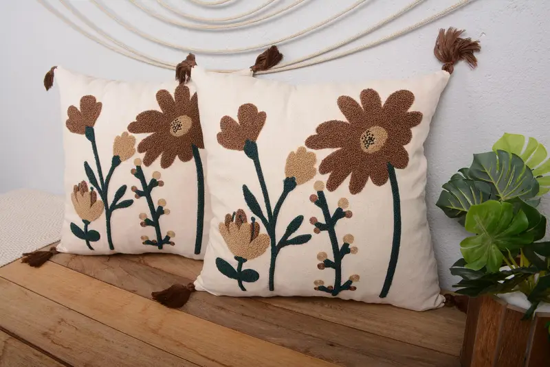 Almohada bordada del suroeste hecha a mano, almohada de lanzamiento cuadrado vintage