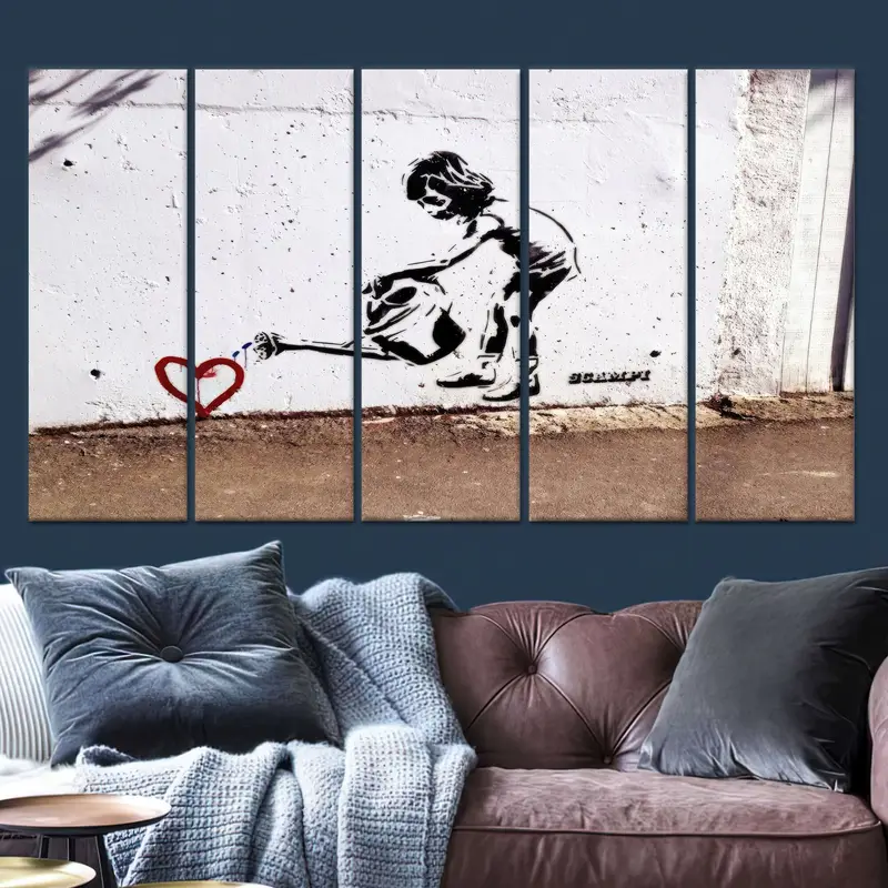 Zarif Banksy Çocukları Su Kanvas Tablo Tablo - Sanatsal Ev Dekorasyonu