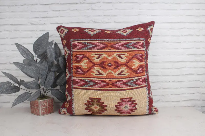 Luxury Pillow Case, Handmade Kilim Cushion, Southwestern Pillow, Home Decor Pillow, 28x28 Red Pillow Cover, Pillow for Sofa, Cushion Case - 1
