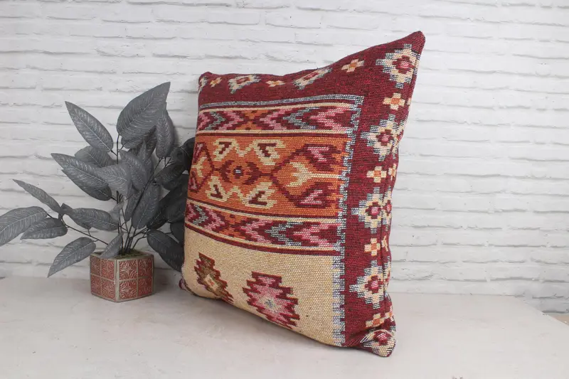 Luxury Pillow Case, Handmade Kilim Cushion, Southwestern Pillow, Home Decor Pillow, 28x28 Red Pillow Cover, Pillow for Sofa, Cushion Case - 4