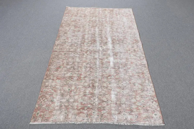 Türk Vurgulu Halı 3.6x6.5 ft, Kahverengi Çiçekli Vintage Yün Halı - 1