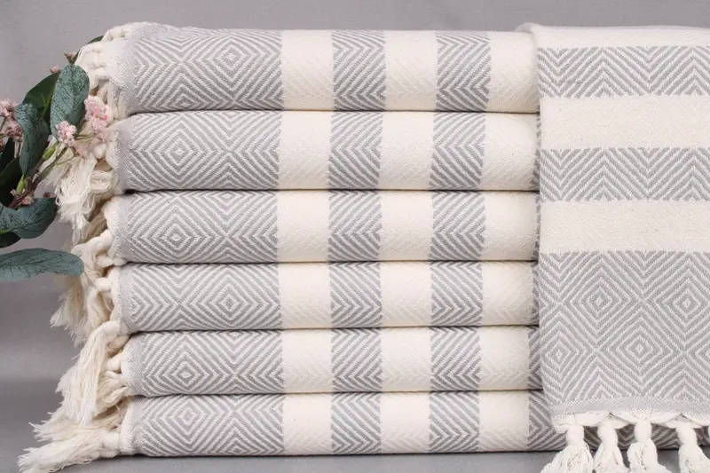 Custom Embroidered Light Gray Diamond Kitchen Hand Towel, 20x32 Inches