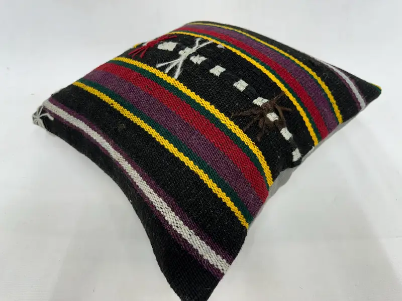 Pillow Sham, Kilim Pillow, Ethnic Throw Cushion, Vintage Kilim Pillow, Rustic Pillow Sham, 18x18 Brown Pillow Cover, Turkish Kilim Pillow - 6