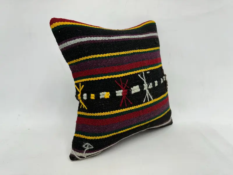 Pillow Sham, Kilim Pillow, Ethnic Throw Cushion, Vintage Kilim Pillow, Rustic Pillow Sham, 18x18 Brown Pillow Cover, Turkish Kilim Pillow - 3