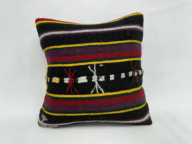 Pillow Sham, Kilim Pillow, Ethnic Throw Cushion, Vintage Kilim Pillow, Rustic Pillow Sham, 18x18 Brown Pillow Cover, Turkish Kilim Pillow - 1