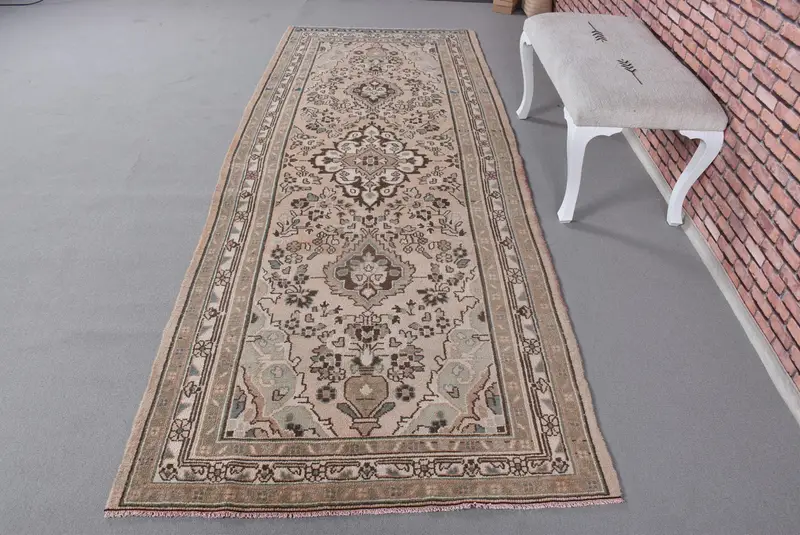 Zarif Bej Fas Halısı, Kahverengi Desenli 3,8x10,1 ft