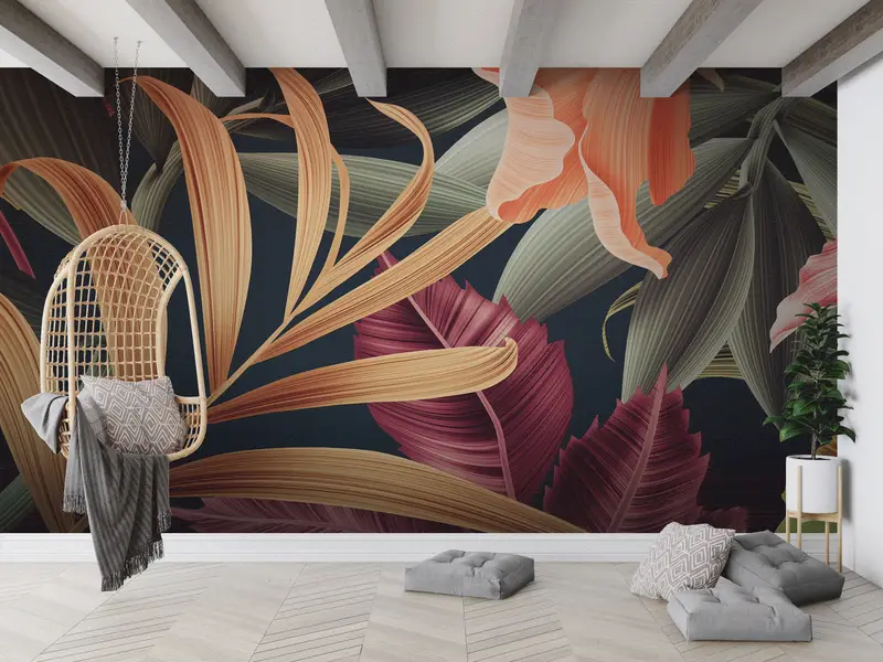 Trendy Tropikal Yapraklar Baskılı Duvar Kağıdı: Alanınızı Yükseltin
