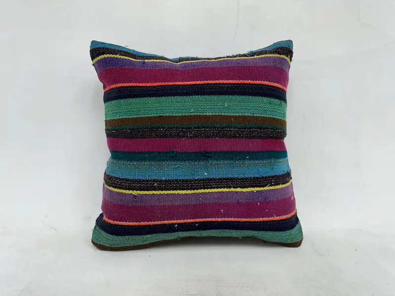 Purple & Green Striped Throw Pillow, 20x20 Inches Size Pillow - 1