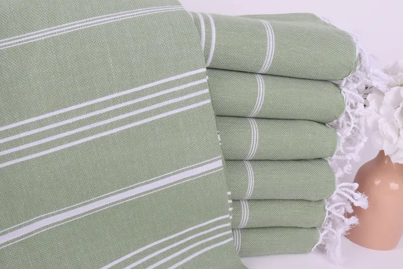 Personalized Custom Beach Towel Meadow Green Striped, 40x71 Inches