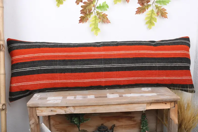 16x48 Orange Cushion, Vintage Kilim Pillow, Pillow Case, Pillow for Couch, Lounge Throw Pillow Case, Boho Pillow Sham Cover - 2