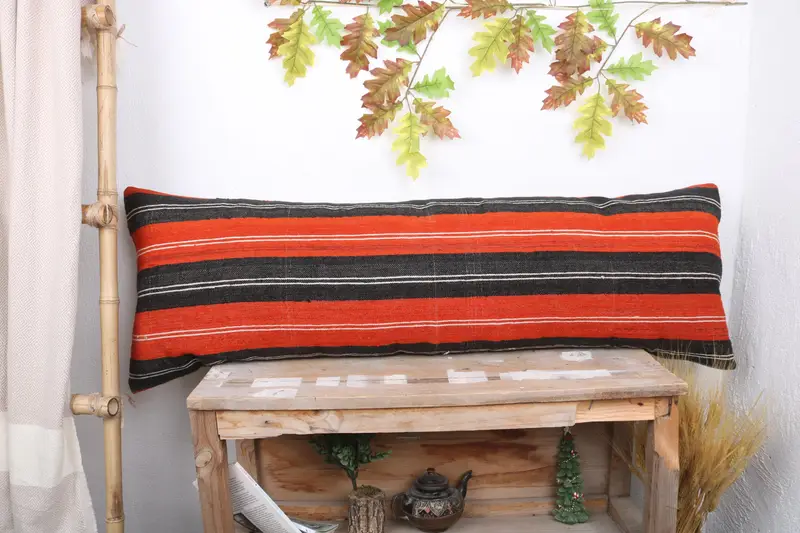 16x48 Orange Cushion, Vintage Kilim Pillow, Pillow Case, Pillow for Couch, Lounge Throw Pillow Case, Boho Pillow Sham Cover - 1