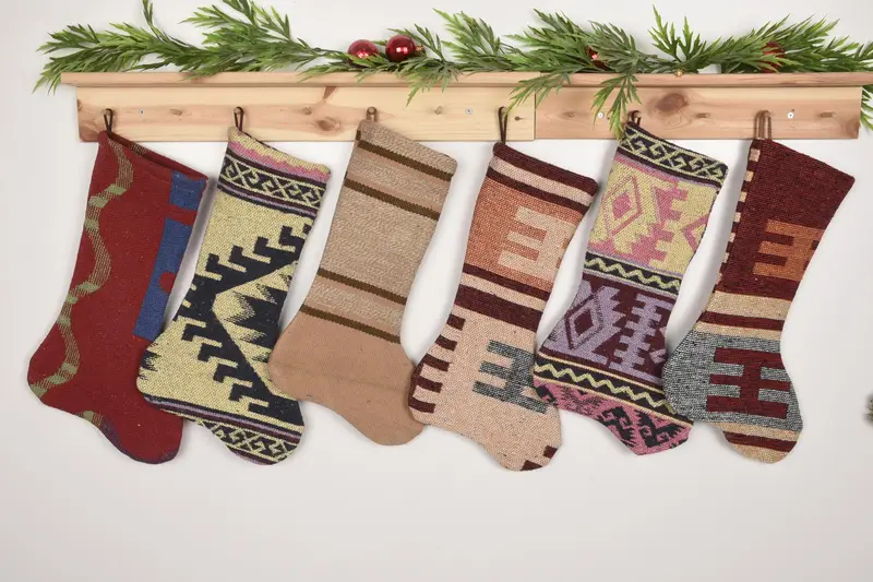 Çevre Dostu Noel Süsleri Çorabı, 7 İnç Geri Dönüşümlü Halı Çorabı