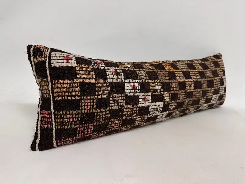 Accent Throw Cushion Cover, Ethnical Kilim Rug Pillow, Ikat Cushion Cover, Throw Kilim Pillow, 12x36 Brown Pillow, Kilim Pillow, Pillow Cover - 2