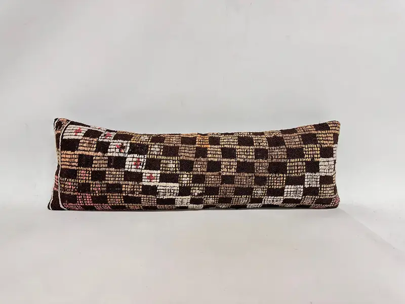 Accent Throw Cushion Cover, Ethnical Kilim Rug Pillow, Ikat Cushion Cover, Throw Kilim Pillow, 12x36 Brown Pillow, Kilim Pillow, Pillow Cover - 1