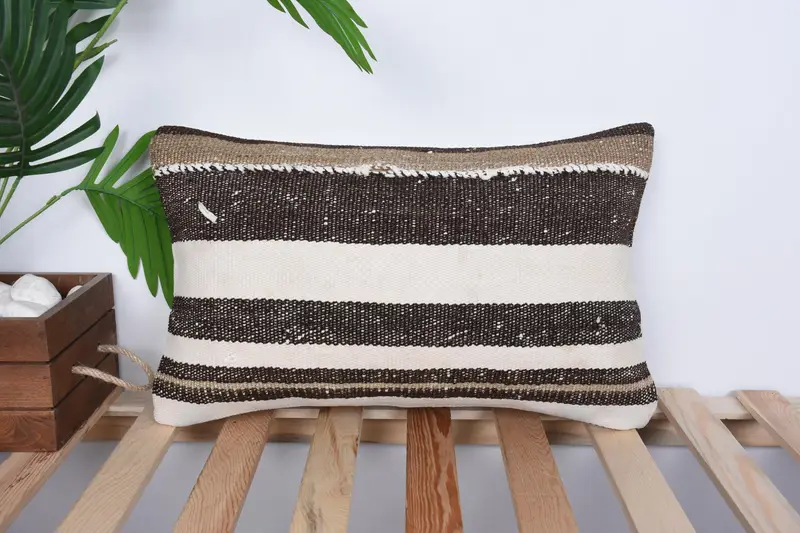 Home Decor Pillow, Vintage Kilim Throw Pillow, Cushion Cover, Natural Cushion, 12x20 White Cushion Case, Throw Kilim Pillow - 1
