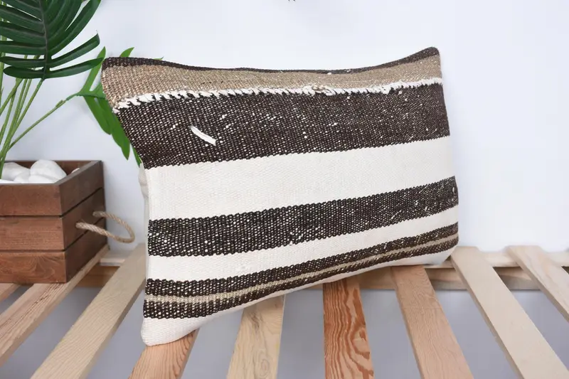 Home Decor Pillow, Vintage Kilim Throw Pillow, Cushion Cover, Natural Cushion, 12x20 White Cushion Case, Throw Kilim Pillow - 4