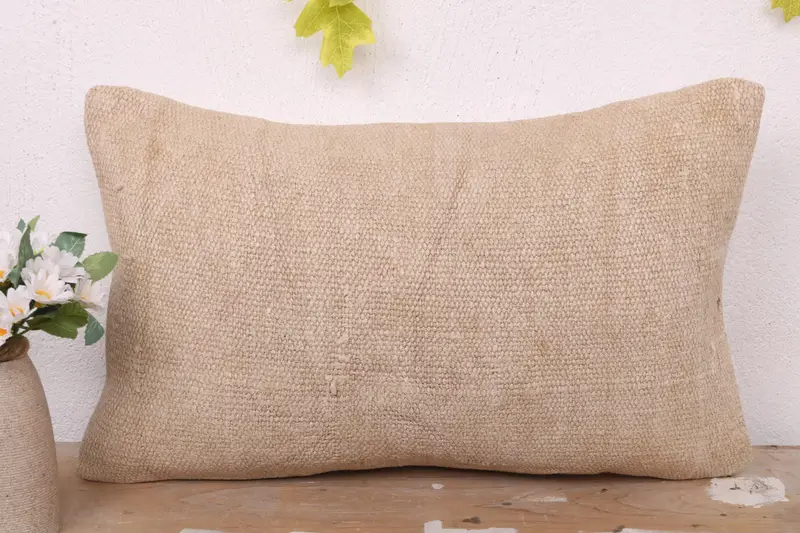 Cushion Cover, Vintage Kilim Throw Pillow, Boho Pillow, Knitted Cushion, 12x20 Beige Pillow Cover, Luxury Pillow, Kilim Cushion Sham - 1