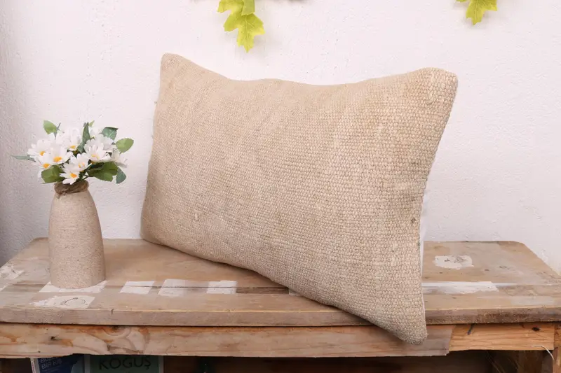 Cushion Cover, Vintage Kilim Throw Pillow, Boho Pillow, Knitted Cushion, 12x20 Beige Pillow Cover, Luxury Pillow, Kilim Cushion Sham - 3