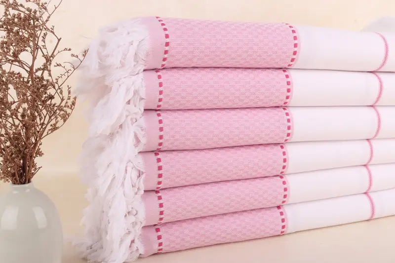 パーソナライズされたピンクストライプタオル、トルコ産オーガニックコットン、40x71インチ