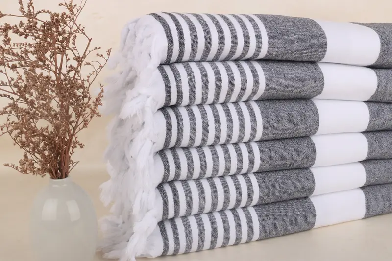 Personalized Turkish Towel Monogrammed Black Stripe, 36x67 Inches