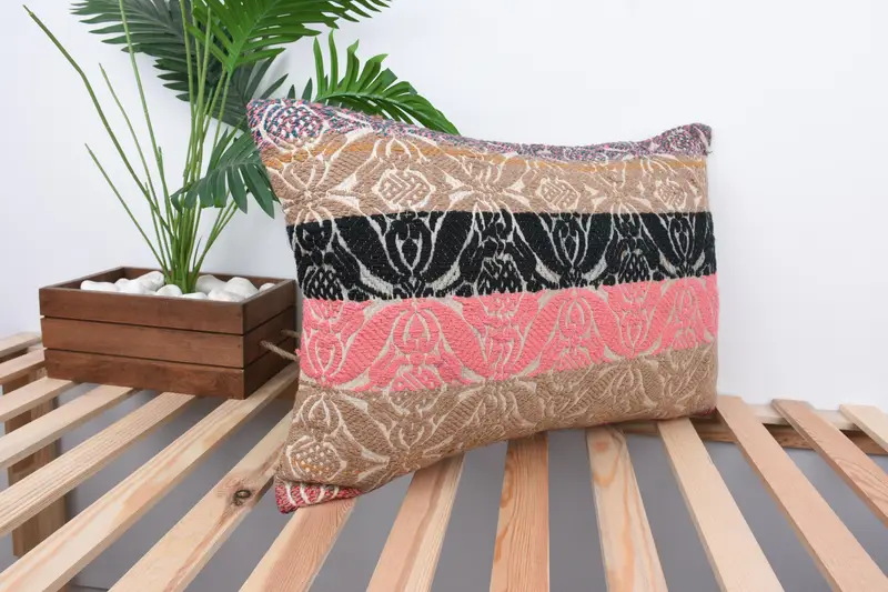 Pillow Cover, Vintage Kilim Throw Pillow, Interior Designer Pillow, 16x24 Pink Pillow Case, Kilim Pillow Cover, Neutral Throw Pillow Sham - 4