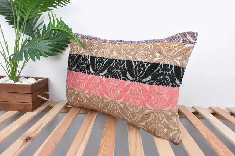 Pillow Cover, Vintage Kilim Throw Pillow, Interior Designer Pillow, 16x24 Pink Pillow Case, Kilim Pillow Cover, Neutral Throw Pillow Sham - 5