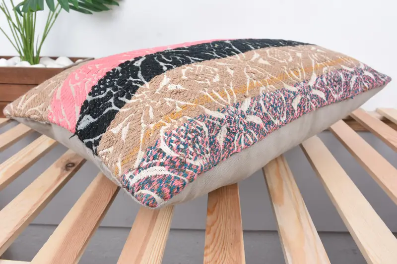 Pillow Cover, Vintage Kilim Throw Pillow, Interior Designer Pillow, 16x24 Pink Pillow Case, Kilim Pillow Cover, Neutral Throw Pillow Sham - 6