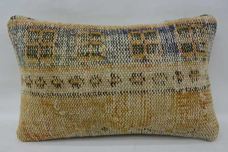 Kilim Cushion Sham, Turkish Corner Pillow Case, Knitted Cushion, 12x20 Beige Cushion Cover, Pillow Case, Vintage Pillow, Boho Pillow - 4