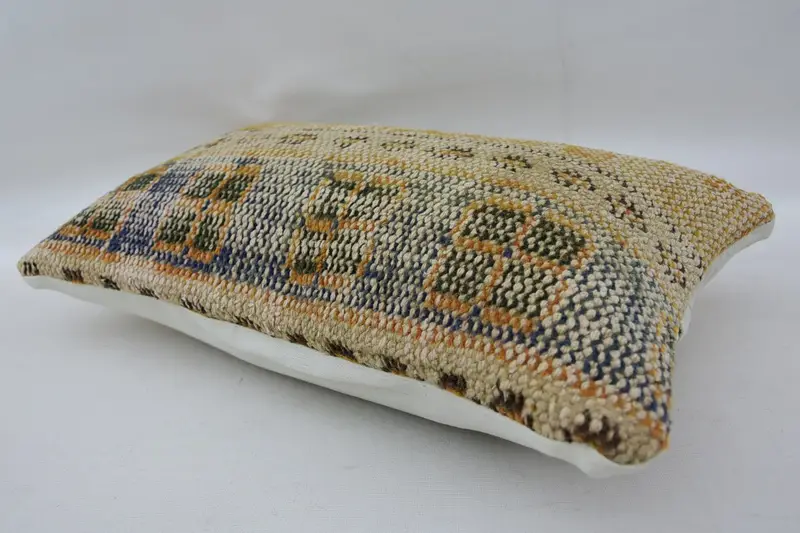 Kilim Cushion Sham, Turkish Corner Pillow Case, Knitted Cushion, 12x20 Beige Cushion Cover, Pillow Case, Vintage Pillow, Boho Pillow - 6