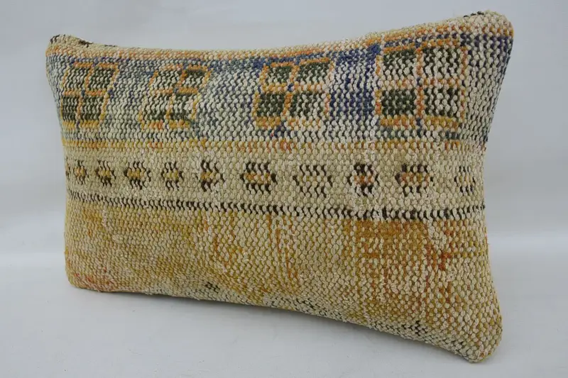 Kilim Cushion Sham, Turkish Corner Pillow Case, Knitted Cushion, 12x20 Beige Cushion Cover, Pillow Case, Vintage Pillow, Boho Pillow - 3