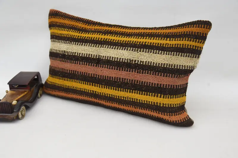 Floor Pillow Sham, Vintage Kilim Pillow, Pillow Cover, 12x20 Brown Pillow Cover, Kilim Pillow Cover, Ethnical Kilim Rug Pillow - 3