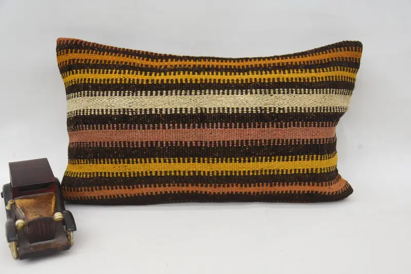 Floor Pillow Sham, Vintage Kilim Pillow, Pillow Cover, 12x20 Brown Pillow Cover, Kilim Pillow Cover, Ethnical Kilim Rug Pillow - 5