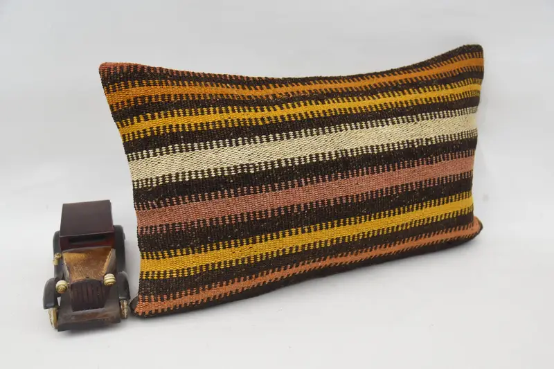 Floor Pillow Sham, Vintage Kilim Pillow, Pillow Cover, 12x20 Brown Pillow Cover, Kilim Pillow Cover, Ethnical Kilim Rug Pillow - 2