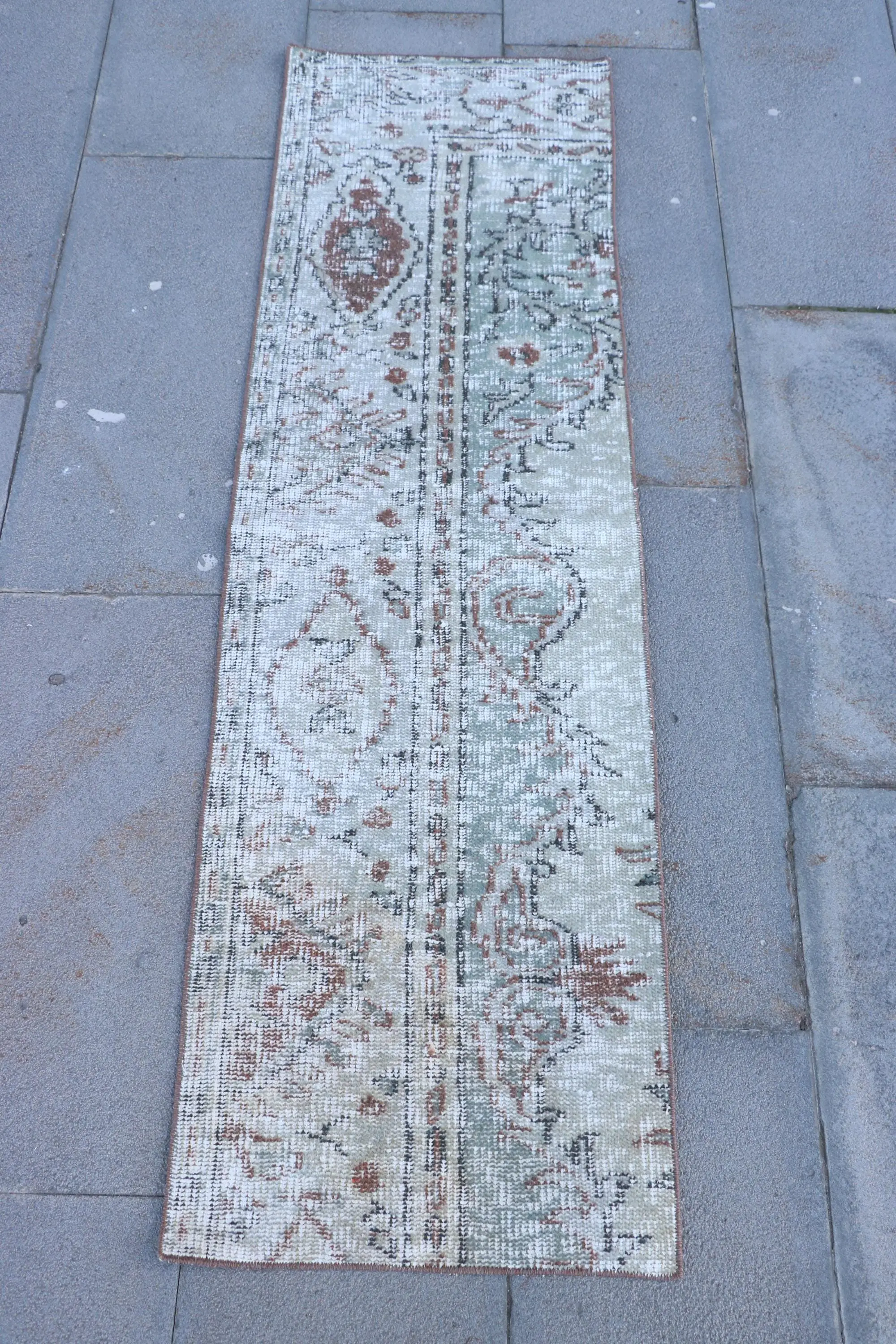 1.6x5.4 ft Rug, Vintage Turkish Rug, White Plants & trees Rug - 1