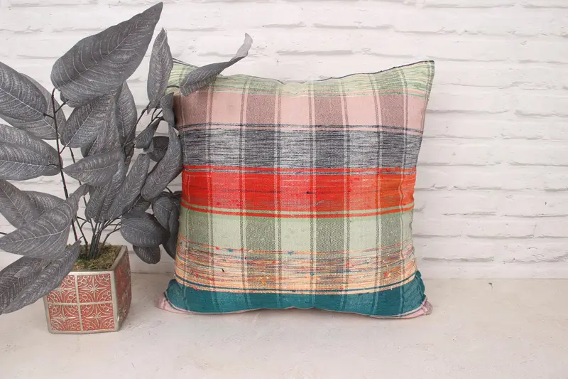 Ethnical Kilim Rug Pillow, Cushion Cover, 20x20 Pink Pillow Sham, Turkish Pillow, Shabby Chic Cushion Cover, Vintage Kilim Pillow - 1