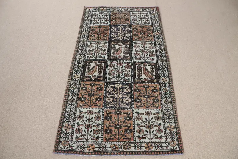 Kahverengi Çiçekli Halı, 0,3x6,5 ft Turuncu Desenli