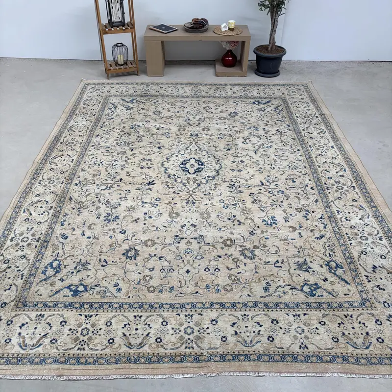 Vintage Oushak Übergröße Teppich 9,7x12,3 ft (295x375 cm), türkischer blauer Ombré-Wollteppich - 1
