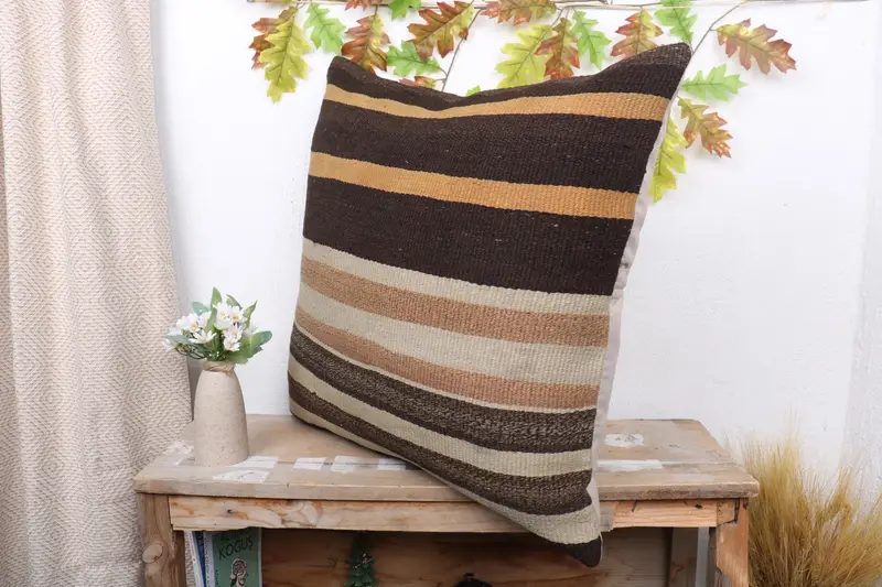 Antique Pillows, Ethnic Throw Cushion Case, Pillow Sham, Gift Pillow, 24x24 Brown Cushion Cover, Christmas Cushion, Vintage Kilim Throw Pillow - 4
