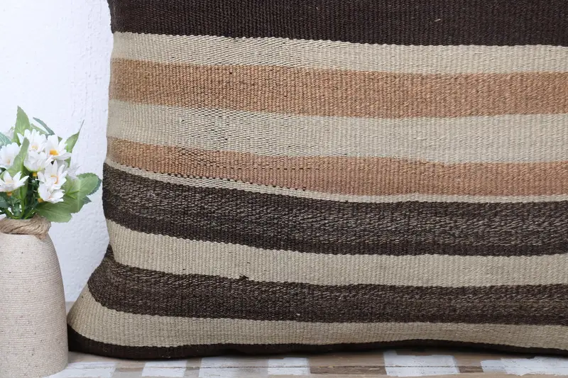 Antique Pillows, Ethnic Throw Cushion Case, Pillow Sham, Gift Pillow, 24x24 Brown Cushion Cover, Christmas Cushion, Vintage Kilim Throw Pillow - 3