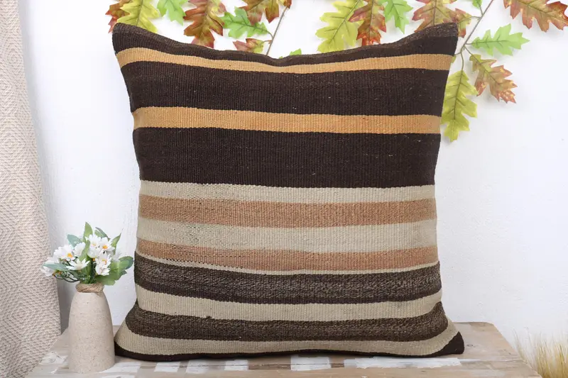 Antique Pillows, Ethnic Throw Cushion Case, Pillow Sham, Gift Pillow, 24x24 Brown Cushion Cover, Christmas Cushion, Vintage Kilim Throw Pillow - 2