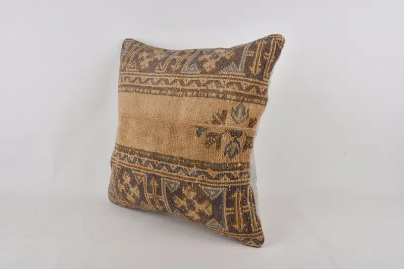 Handmade Kilim Cushion, Handmade Pillow Sham, Vintage Pillow, Boho Pillow, Pillow Cover, Kilim Rug Cushion, 24x24 Orange Cushion Cover - 3