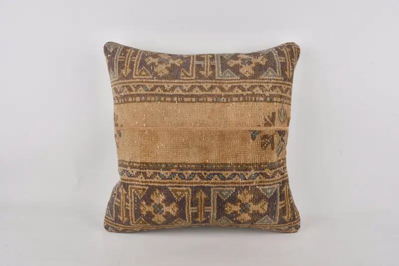 Handmade Kilim Cushion, Handmade Pillow Sham, Vintage Pillow, Boho Pillow, Pillow Cover, Kilim Rug Cushion, 24x24 Orange Cushion Cover - 1