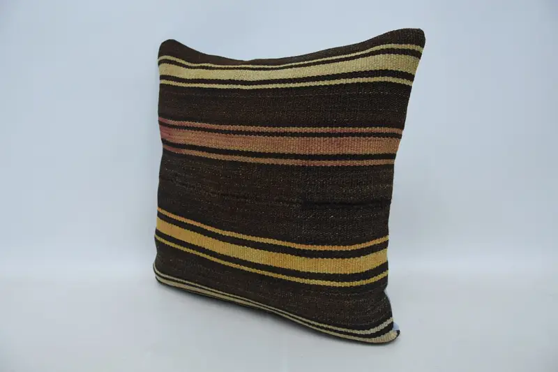 Gift Pillow, Cushion, Vintage Kilim Pillow, Ethnical Kilim Rug Pillow, Ethnic Throw Pillow Case, Pastel Pillow Cover, 20x20 Brown Cushion Cover - 4