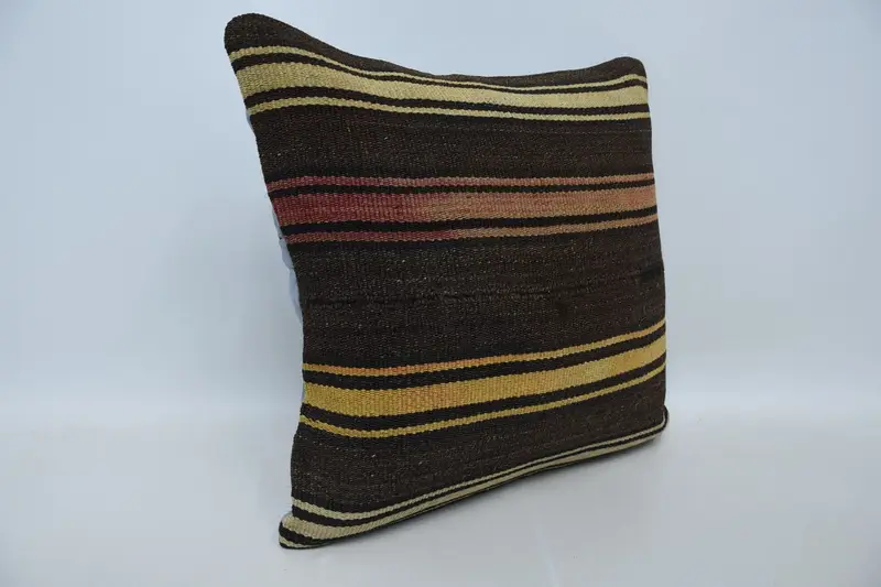 Gift Pillow, Cushion, Vintage Kilim Pillow, Ethnical Kilim Rug Pillow, Ethnic Throw Pillow Case, Pastel Pillow Cover, 20x20 Brown Cushion Cover - 3