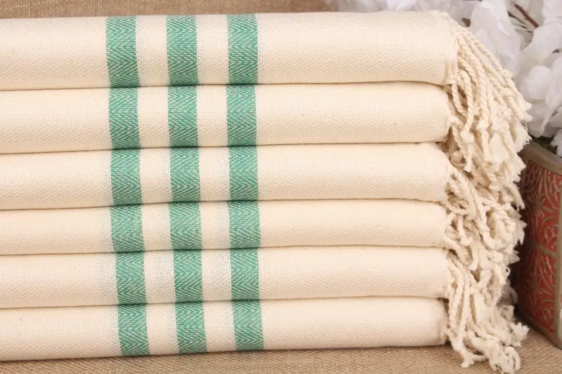 Best Friend Gift Green Striped Cotton Towel, 40x71 Inches